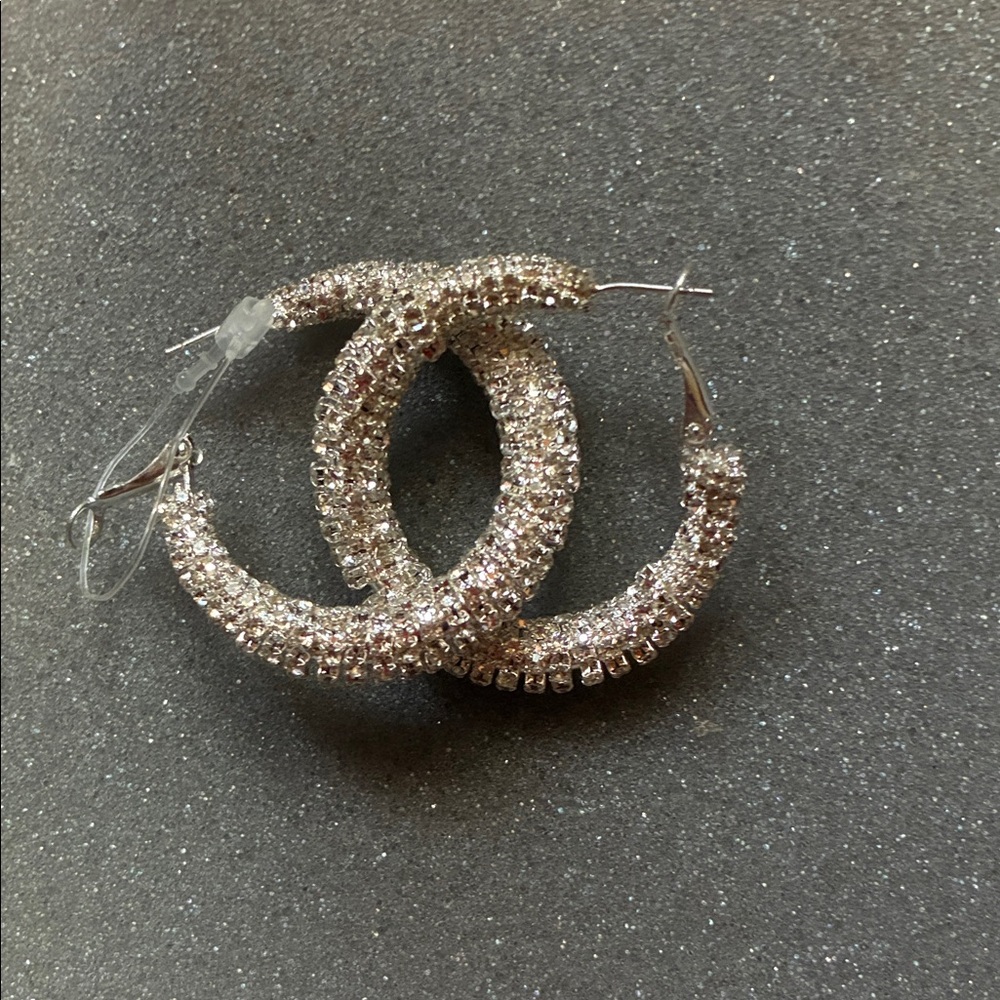 Silver Crystal Hoop Earrings - Sparkling Women's Jewelry